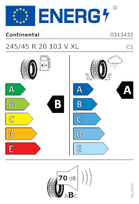 Etichetta per gomma: CONTINENTAL, ECOCONTACT 6Q XL SEAL SILENT 245/45 R20 103V Estive