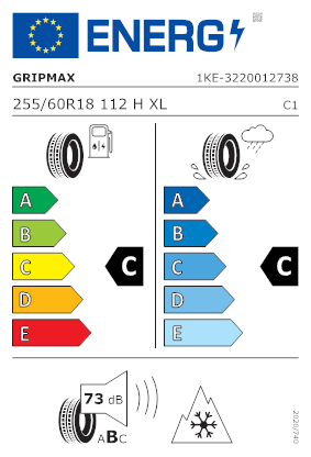 Etichetta per gomma: GRIPMAX, INCEPTION A/T 255/60 R18 112H Quattro-stagioni