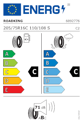 Etichetta per gomma: ROADKING, ARGOS RF19 8PR 205/75 R16 110S Estive