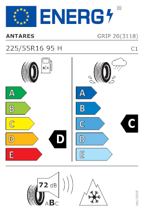 Etichetta per gomma: ANTARES, GRIP 20 225/55 R16 95H Invernali