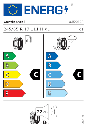 Etichetta per gomma: CONTINENTAL, CROSSCONTACT H/T XL FR EVC 245/65 R17 111H Estive