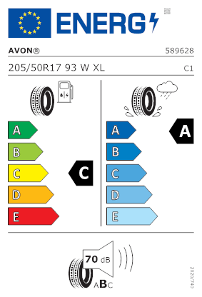 Etichetta per gomma: AVON, ZV7 XL 205/50 R17 93W Estive