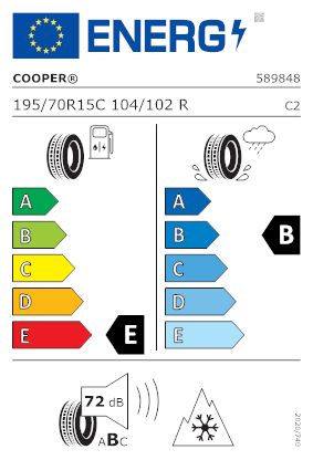 Etichetta per gomma: COOPER, WEATHER MASTER VAN 195/70 R15 104R Invernali