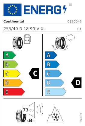 Etichetta per gomma: CONTINENTAL, WINTERCONTACT TS 830 P XL * FR 255/40 R18 99V Invernali