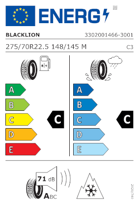 Etichetta per gomma: BLACKLION, BF188 M+S 3PMSF (TL) 275/70 R22.5 148M Quattro-stagioni