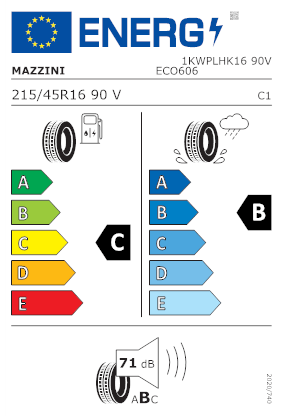 Etichetta per gomma: MAZZINI, ECO606 XL 215/45 R16 90V Estive