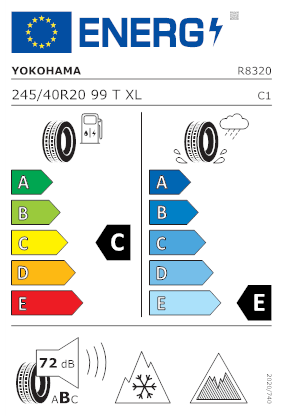 Etichetta per gomma: YOKOHAMA, ICEGUARD IG53 XL RPB STUDDABLE M+S 3PMSF 245/40 R20 99T Invernali