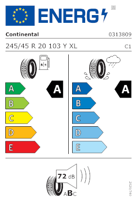 Etichetta per gomma: CONTINENTAL, SPORTCONTACT 7 XL R0 FR EVC 245/45 R20 103Y Estive