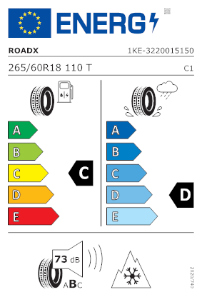 Etichetta per gomma: ROADX, RX QUEST AT21 265/60 R18 110T Estive