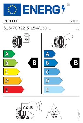 Etichetta per gomma: PIRELLI, PROFUEL DRIVE 315/70 R22.5 154L Estive