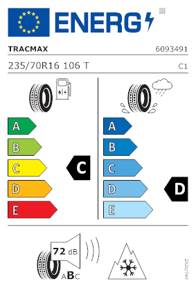 Etichetta per gomma: TRACMAX, X-PRIVILO S500 235/70 R16 106T Invernali