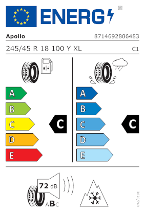 Etichetta per gomma: APOLLO, ALNAC 4G ALL SEASON XL FSL M+S 3PMSF 245/45 R18 100Y Quattro-stagioni