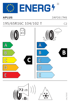 Etichetta per gomma: APLUS, A SV909 195/65 R16 104T Quattro-stagioni