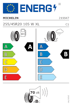 Etichetta per gomma: MICHELIN, PILOT SPORT 4 SUV XL AO RG 255/45 R20 105W Estive