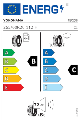 Etichetta per gomma: YOKOHAMA, GEOLANDAR X-CV G057 TOYOTA 265/60 R20 112H Estive