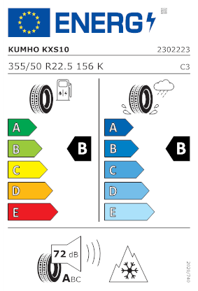 Etichetta per gomma: KUMHO, XS10 355/50 R22.5 156K Estive