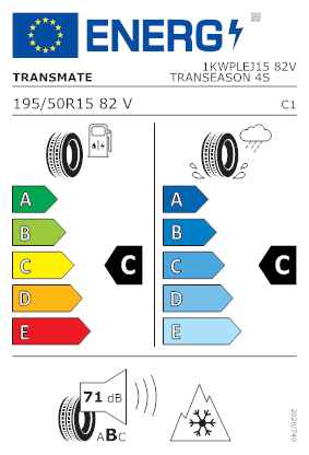 Etichetta per gomma: TRANSMATE, TRANSEASON 4S 195/50 R15 82V Quattro-stagioni