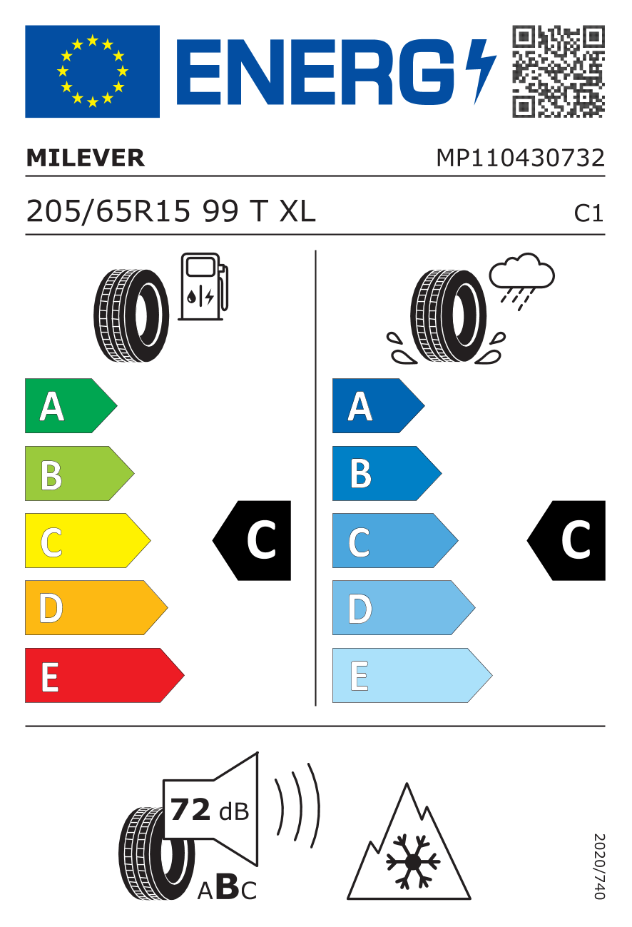 Etichetta per gomma: MILEVER, WINTER MAX-U1 MW655 XL 205/65 R15 99T Invernali