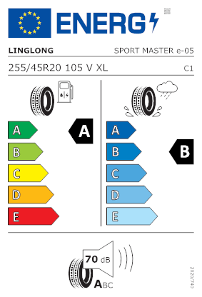 Etichetta per gomma: LINGLONG, SPORT MASTER E XL FP 255/45 R20 105V Estive