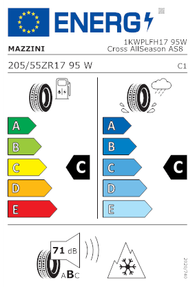 Etichetta per gomma: MAZZINI, CROSS ALLSEASON AS8 205/55 R17 95W Quattro-stagioni