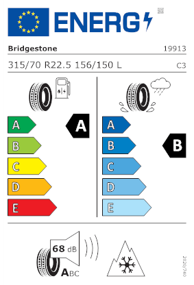 Etichetta per gomma: BRIDGESTONE, ECOPIA STEER 315/70 R22.5 156L Estive