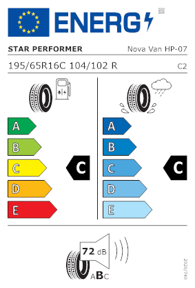 Etichetta per gomma: StarPerformer, NOVA VAN 195/65 R16 104R Estive