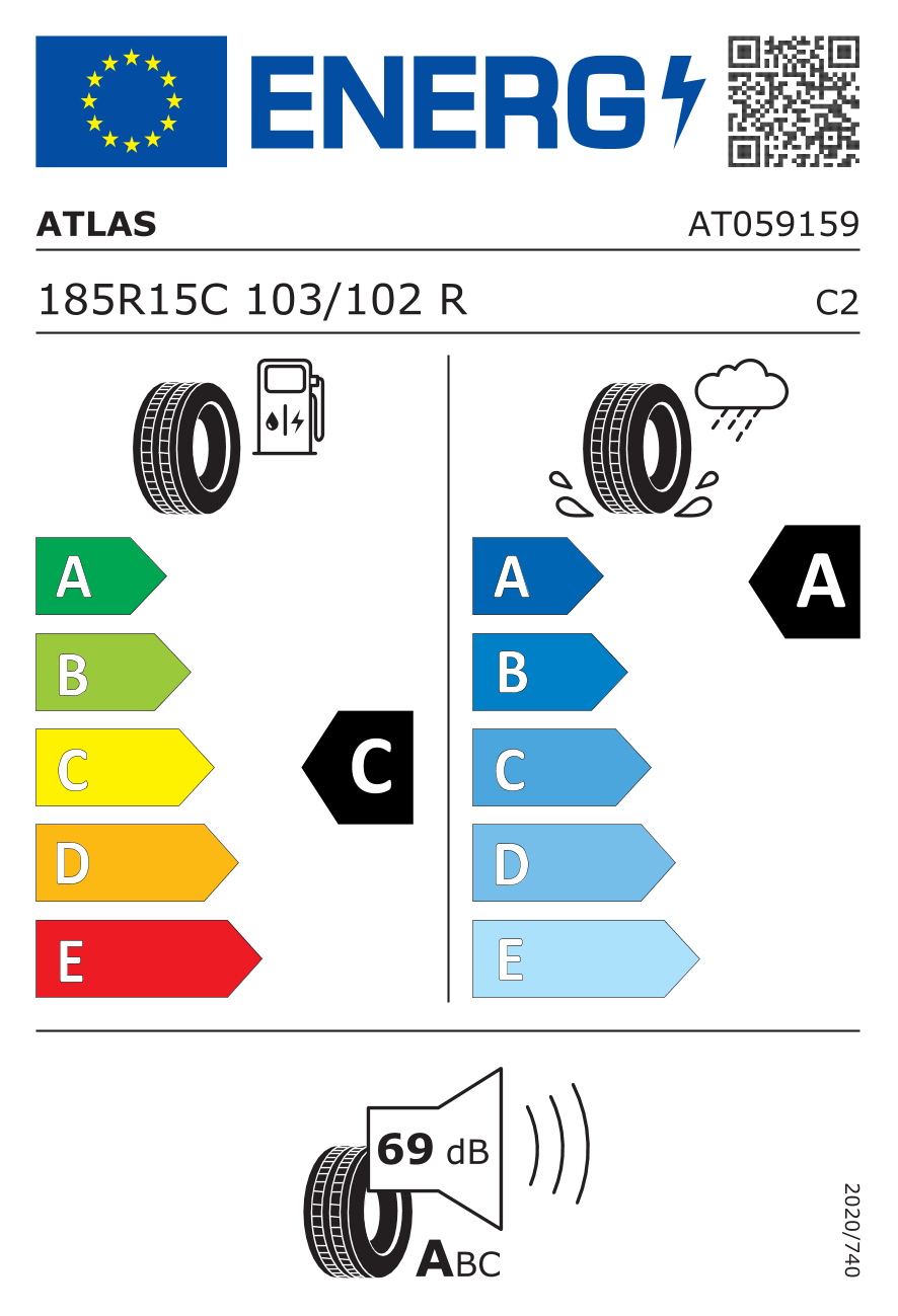 Etichetta per gomma: ATLAS, GREEN VAN2 8PR 185/ R15 103R Estive