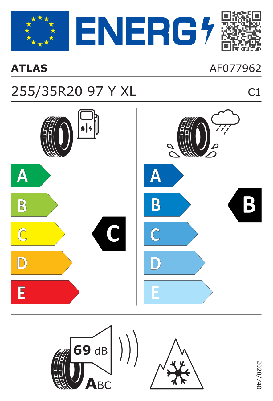 Etichetta per gomma: ATLAS, GREEN3 4S XL 255/35 R20 97Y Quattro-stagioni