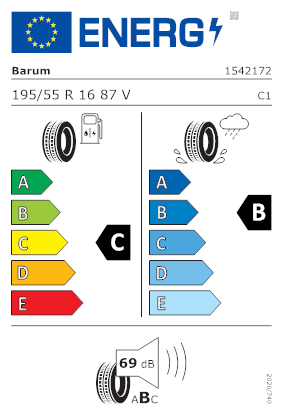 Etichetta per gomma: BARUM, BRAVURIS 6 195/55 R16 87V Estive