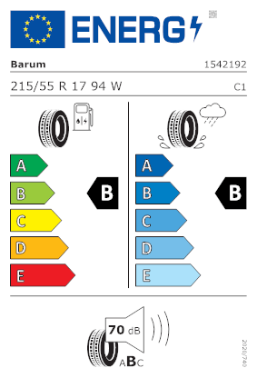 Etichetta per gomma: BARUM, BRAVURIS 6 FR EVC 215/55 R17 94W Estive