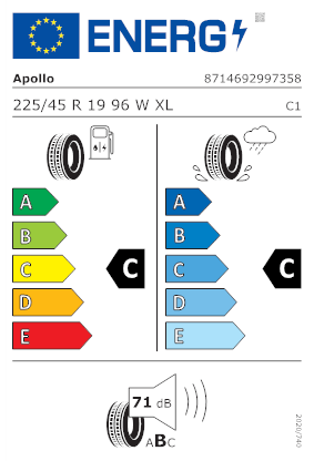 Etichetta per gomma: APOLLO, ASPIRE 4G+ XL 225/45 R19 96W Estive