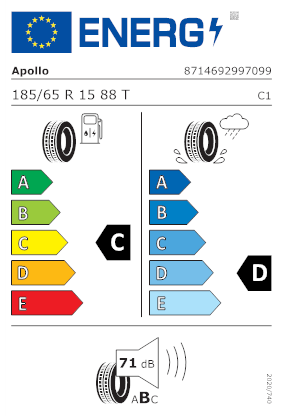 Etichetta per gomma: APOLLO, ALNAC 4G 185/65 R15 88T Estive