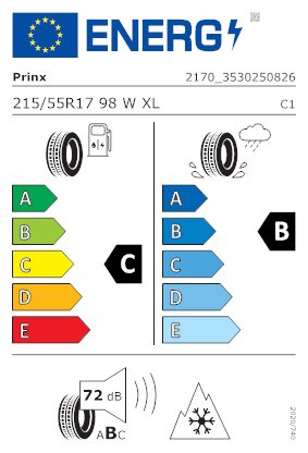 Etichetta per gomma: PRINX, QUATTURA 4S+ XL MFS BSW 215/55 R17 98W Quattro-stagioni