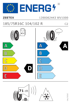 Etichetta per gomma: ZEETEX, WV1000 185/75 R16 104R Invernali