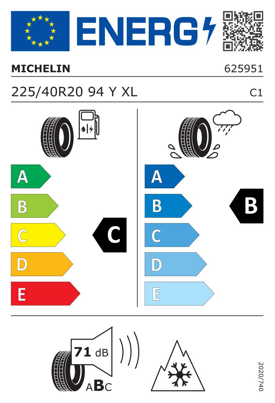 Etichetta per gomma: MICHELIN, CROSS CLIMATE 2 SUV XL 225/40 R20 94Y Estive