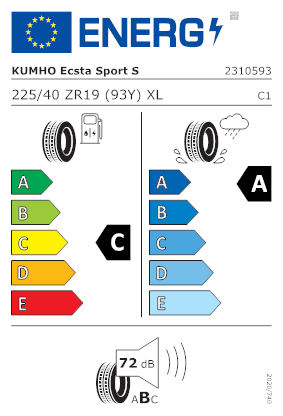 Etichetta per gomma: KUMHO, ECSTA SPORT S PS72 XL 225/40 R19 93Y Estive