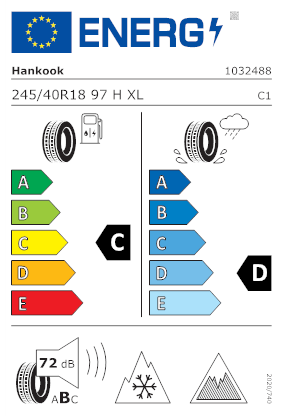 Etichetta per gomma: HANKOOK, WINTER I*CEPT IZ3 W636 XL FSL 245/40 R18 97H Invernali