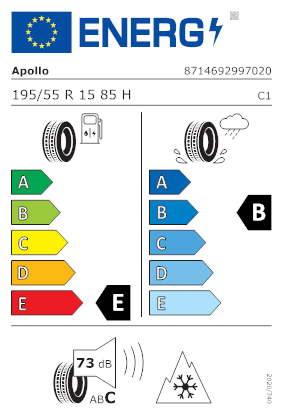 Etichetta per gomma: APOLLO, ALNAC 4G ALLSEASON 195/55 R15 85H Quattro-stagioni