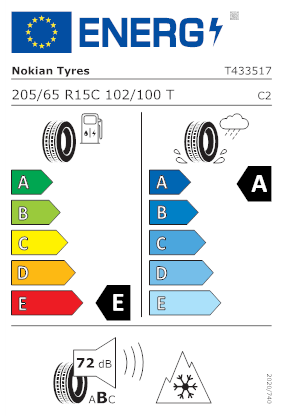 Etichetta per gomma: NOKIAN, SEASONPROOF C1 205/65 R15 102T Quattro-stagioni