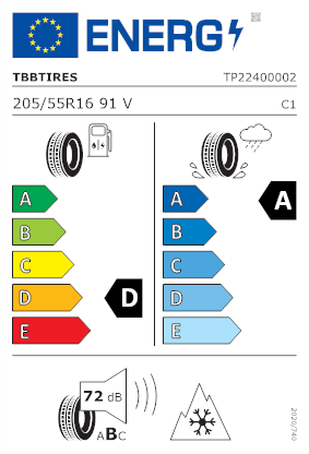 Etichetta per gomma: TBB-TIRES, FORTEZZA AS 205/55 R16 91V Quattro-stagioni