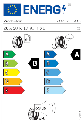 Etichetta per gomma: VREDESTEIN, ULTRAC+ XL FSL 205/50 R17 93Y Estive