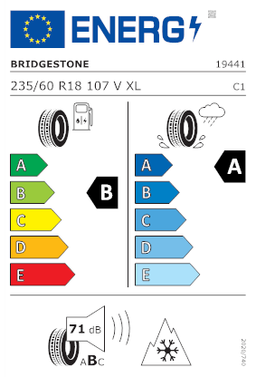 Etichetta per gomma: BRIDGESTONE, WEATHER CONTROL A005 EVO XL 235/60 R18 107V Quattro-stagioni