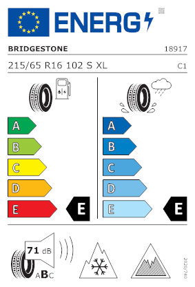 Etichetta per gomma: BRIDGESTONE, BLIZZAK DM-V3 XL 215/65 R16 102S Invernali