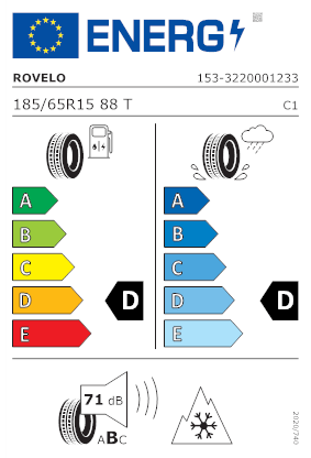 Etichetta per gomma: ROVELO, RWT-768 BWS M+S 3PMSF 185/65 R15 88T Invernali