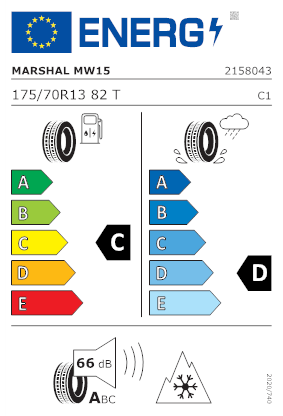 Etichetta per gomma: MARSHAL, MW 15 175/70 R13 82T Invernali