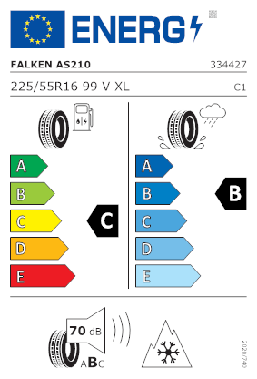 Etichetta per gomma: FALKEN, EURO ALL SEASON AS210 XL 225/55 R16 99V Quattro-stagioni