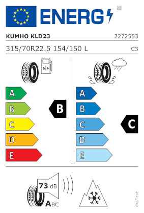 Etichetta per gomma: KUMHO, LD23 18PR 315/70 R22.5 154L Quattro-stagioni