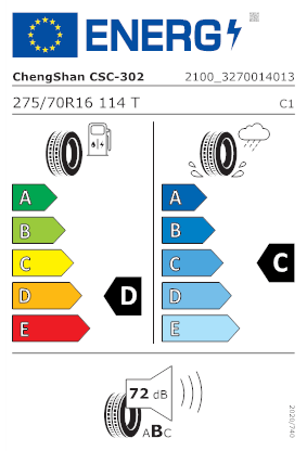 Etichetta per gomma: CHENGSHAN, CSC302 275/70 R16 114T Estive