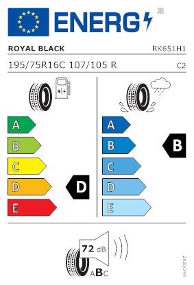 Etichetta per gomma: ROYALBLACK, ROYAL COMMERCIAL 195/75 R16 107R Estive