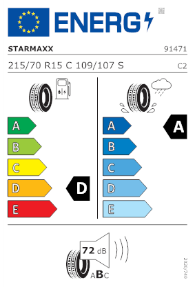 Etichetta per gomma: STARMAXX, PROVAN ST850 PLUS 215/70 R15 109S Estive